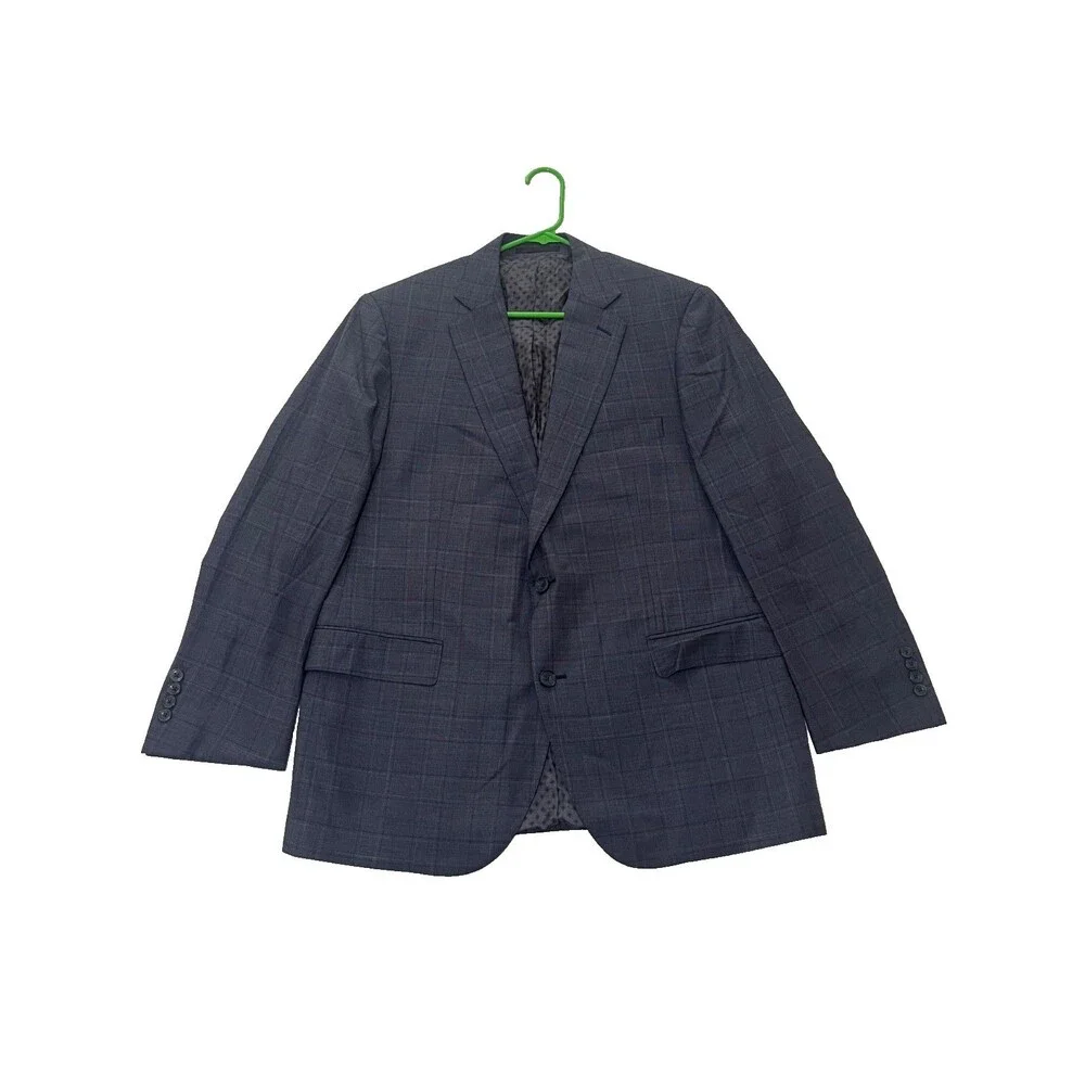 J Hilburn Blazer Mens 44R Blue Plaid Reda Flexo Stretch Wool Blend Sportscoat